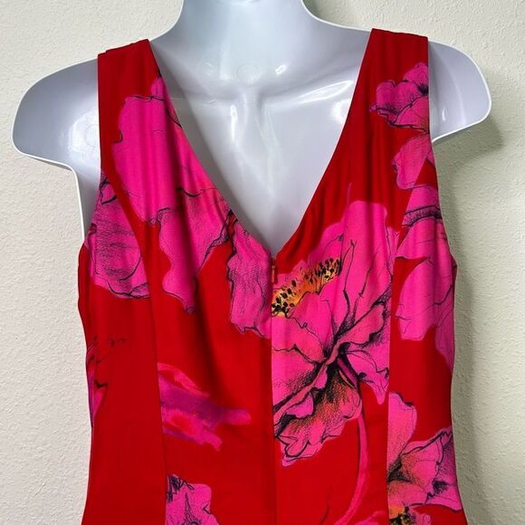 J Peterman Red Floral V Neck Sleeveless Midi Dress Women’s Size 4 - Picture 7 of 15